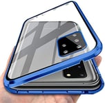 TENGMAO for Samsung Galaxy s20 plus Case, Magnetic Adsorption Integrated Back Camera Lens Protector Clear Tempered Glass Front and Back Flip Cover Ultra Thin Anti-Scratch Case Cover(blue)