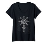 Womens Classic Nordic Celtic Symbol - Viking Compass Vegvisir V-Neck T-Shirt