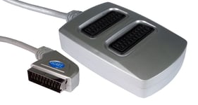 World of Data? 2 Way Scart Splitter - 21-pin (Fully Wired) - Audio & Video (AV) - 1 Male to 2 x Female - 0.4m Cable - Stylish Silver Finish