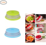Big Bargain Store 2PCS Food Splatter Guard Colander Strainer with Steam Vents for Fruit Vegetables BAP Free and Non-Toxic Collapsible Plastic Microwave Plate Cover Green+Blue