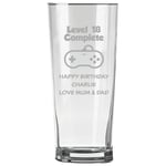 Personalised Engraved Pint Glass - 18th Birthday Gift, 18 Beer with Level 18 Complete Controller Gaming