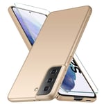 YIIWAY Samsung Galaxy S21+ 5G Case & Tempered Glass Screen Protector, Gold Ultra Slim Protective Case Hard Cover Shell for Samsung Galaxy S21 Plus 5G (6.7") YW42139