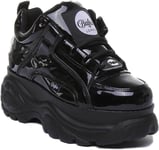 Buffalo 1533043 Women 60mm Nubuck Leather Sneaker In Black Patent Size Uk 3 - 8