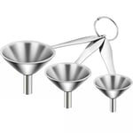 Fomoyi Stainless Steel Funnels,Set of 3 Small Funnels for Kitchen Metal Funnel with Long Handle Food Grade Funnels for Transferring Liquid Oil Filling Bottles Powder,and Dishwasher Safe