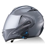 Bluetooth Casques Moto intégrés,Anti-Glare Full Face Modulable Double visières modulaire vélo Casques Motorcross Intercom Casque ECE Homologué D,S
