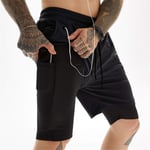 N-brand Pantalon de sport double couche à séchage rapide pour homme Noir Taille L