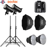 UK 2*Godox SK400II 400W 2.4G Flash+X1T-S for Sony+light stand+Grid softbox Kit
