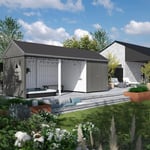 PLUS Trädgårdshus Multi 14,5 m2 169592 Classic m² - 3 moduler med enkeldörr och öppen front inkl. takpapp/aluminiumlister/H-stolpfötter 1695926-1