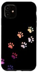 Coque pour iPhone 11 Motif empreintes de pattes de chien en aquarelle abstrait arc-en-ciel