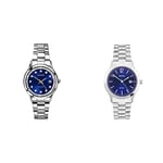 Sekonda Women's Midnight Star Quartz Watch with Mother of Pearl Dial and Silver Stainless Steel Bracelet 2147.27 & Men's Quartz Watch with Blue Dial Analogue Display and Silver