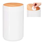 Relaxdays poubelle salle de bain 5 l, couvercle oscillant en bambou, moderne, plastique, 5,5 L, blanc, 26.5 x 18 x 18 cm