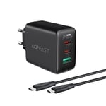 Acefast 2in1 Vegglader 2x USB-C / 1x USB-A, 65W, PD, QC 3.0, AFC, FCP + USB-C-kabel, 1,2m -Sort