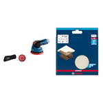 Bosch Professional GEX, Blue, 12V-125, Solo + 5X Expert M480 Sanding Net (for Hardwood, Paint on Wood, Ø 125 mm, Grit 120, Accessories Random Orbital Sander)