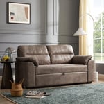 Harley 2 Seater Faux Leather Pull Out Sofa Bed, Brown Faux Leather