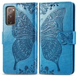 ZTOFERA Flip Case for Samsung Galaxy S20, Butterfly Embossment Pattern Wallet Case with[Magnetic Closure][Card Slots][Kickstand][Wrist Strap], Slim Cover for Samsung Galaxy S20 - Blue