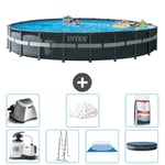 Intex Round Ultra XTR Frame Pool - 732 x 132 cm - Inklusive pump - Stege - Markduk - Lock Saltvattensystem - Filtrera bollar - Poolsalt Inklusive Til
