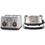 Breville Bread Select 4-Slice Toaster | Temperature Control & High Lift (Silver/Grey), [VTT953] & Sandwich/Panini Press and Toastie Maker, Stainless Steel [VST025]