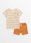 Tu Stripe Lion T-Shirt & Terracotta Shorts Up to 3 mths Multi Coloured To Mths