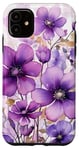 Coque pour iPhone 11 Aquarelle Purple Blossoms Floral avec fleurs violettes