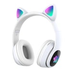 Over Ear Music Casque sans fil Casque de chat brillant 7 lumières respiratoires de couleur, Blanc