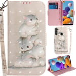 DodoBuy Samsung Galaxy A21 Case 3D Magnetic Flip Wallet Cover PU Leather Kickstand with Bill Compartment Card Slots Wrist Strap for Samsung Galaxy A21 - Squirrel