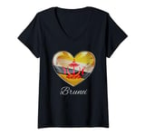 Womens I Love Heart of Oak Brunei Flag - National Pride & Unity V-Neck T-Shirt