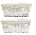 SET OF 2 Wider Large Big Deep Lined Kitchen Wicker Storage Basket Xmas Hamper Basket White,Set of 2 Medium 41x28x18cm