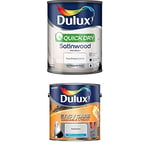 Dulux Quick Dry Satinwood Paint, 750 ml (Pure Brilliant White) Easycare Washable and Tough Matt (Goose Down)