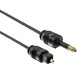 PremiumCord Câble Audio Optique Toslink 3,5 mm vers Toslink mâle vers mâle - 2 m - Câble numérique pour chaîne stéréo HiFi Sounbar TV, HQ Audio - Plaqué Or - Noir