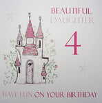 White Cotton Cards Code Xnd5 Château de Princesse Beautiful Daughter 4 Have Fun on Your Birthday Carte de 4e Anniversaire Faite Main