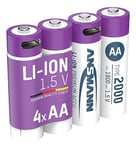 ANSMANN 4 x Mignon AA Batteries Li-Ion with USB Type-C Connection, Rechargeable via USB-C/High Power of 1.5 Volt & 2000 mAh/Suitable for Remote Control, Controllers, Lamps, Toys, Radios