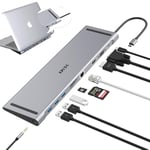 Station d'accueil USB C 10 en 1 avec 4 K HDMI, VGA, 3 Ports USB 3.0, USB C, Gigabit Ethernet RJ45, Cartes SD/TF, Audio pour Apple/Surface/Dell/Lenovo/Samsung, Windows 10, 8, 7, XP/Mac OS/Linux