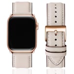 SUNFWR Leather Bands for Apple Watch Strap 45mm 44mm 42mm,Men Women Replacement Genuine Leather Strap for iWatch SE Series 7 6 5 4 3 2 1 Sport,Edition(42mm 44mm 45mm,Ivory white&Rosegold)