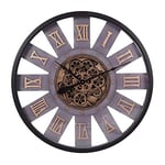 LW Collection Horloge Murale Adela Noir 80 cm avec Engrenages Rotatifs - Horloge Murale Radar avec Chiffres Romains - Horloge Murale avec Roues Mobiles - Horloge Silencieuse