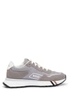 BOSS Mens Jonah Runn Mixed-Material Trainers with Signature-Stripe Detail Size 12 Grey