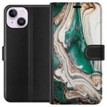 Apple iPhone 14 Svart Plånboksfodral Grön / Guld marmor