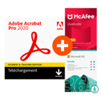 Pack Adobe Acrobat Pro 2020 - Etudiants/Enseignants - 2 PC - Licence perpétuelle + Microsoft 365 Famille + McAfee LiveSafe - 1 an
