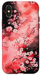 Coque pour iPhone X/XS Art Japonais Rose Magenta Rouge Fleurs De Cerisier Nature Art