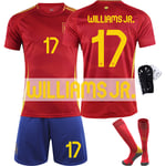 2024 UEFA EM Barnfotbollströja Kit Spanien Hemma Nr.17 Williams JR. With socks+kneepad 26