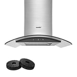 COMFEE' 60cm Canopy Cooker Hood 60V33-60 Class A+++ with LED Light and Recirculating & Ducting System, 600mm Stainless Steel Kitchen Extractor Fan with Carbon Filters