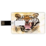 4G USB Flash Drives Credit Card Shape Tiger Memory Stick Bank Card Style Young Panthera Tigris Altaica Growling in Angry Manner Portrait of a Young Large Cat,Multicolor Waterproof Pen Thumb Lovely Ju
