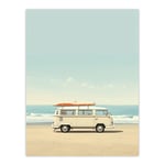 Gone Surfing Camper Van Calm Beach Cream Living Room Wall Art Print