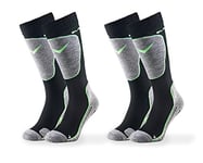 Black Crevice Adult Ski Socks 2 Pairs, mens, Skiing Socks, BCR1134-0-BG, Black/Green, 31-34