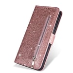 ZCDAYE Case for iPhone 11 Pro,Bling Glitter Sparkly Zipper PU Leather Magnetic Flip Folio Card Pockets Holder with Wrist Strap Stand Protective Case Cover for iPhone 11 Pro 5.8"(2019)-Rose Gold