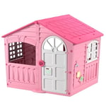 Palplay Plastic Playhouse, House of Fun, Indoor and Outdoor Playhouse, UV Resistant, Playhouse for Girls and Boys, Imagative Fun, Suitable for Ages 2+, Pink and White, 130 x 111 x 115cm