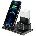 ANSTA Chargeur sans Fil, 3 en 1 Chargeur Induction Pliable Compatible avec iPhone 14/13/12/11Pro/Pro Max/XS/X,Galaxy Note/S,Station Charge pour Apple Watch