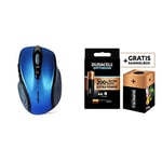 Kensington Pro Fit Medium Size Wireless Mouse - Sapphire Blue + Duracell NEW Optimum AA Alkaline Batteries [Pack of 4] 1.5 V LR6 MX1500