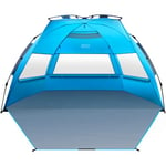 OutdoorMaster Tente de Plage Pop-up pour 3 à 4 Personnes XL – Installation Facile, auvent de Plage Pliable avec Protection UV UPF 50+, Lucarne de Toit Amovible, Taille familiale (Bleu)
