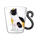 Cute Cat Glass Cup 250ML Heat-Resistant High Borosilicate Transparent Drinking Glasses with Kitty Tail Handle for Microwave,Milk Glass Cups for Birthday,Valentines Day Girlfriend Wife