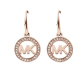 MICHAEL KORS ROSE GOLD TONE PAVE CRYSTAL MK LOGO DISC HOOK EARRINGS MKJ4796791